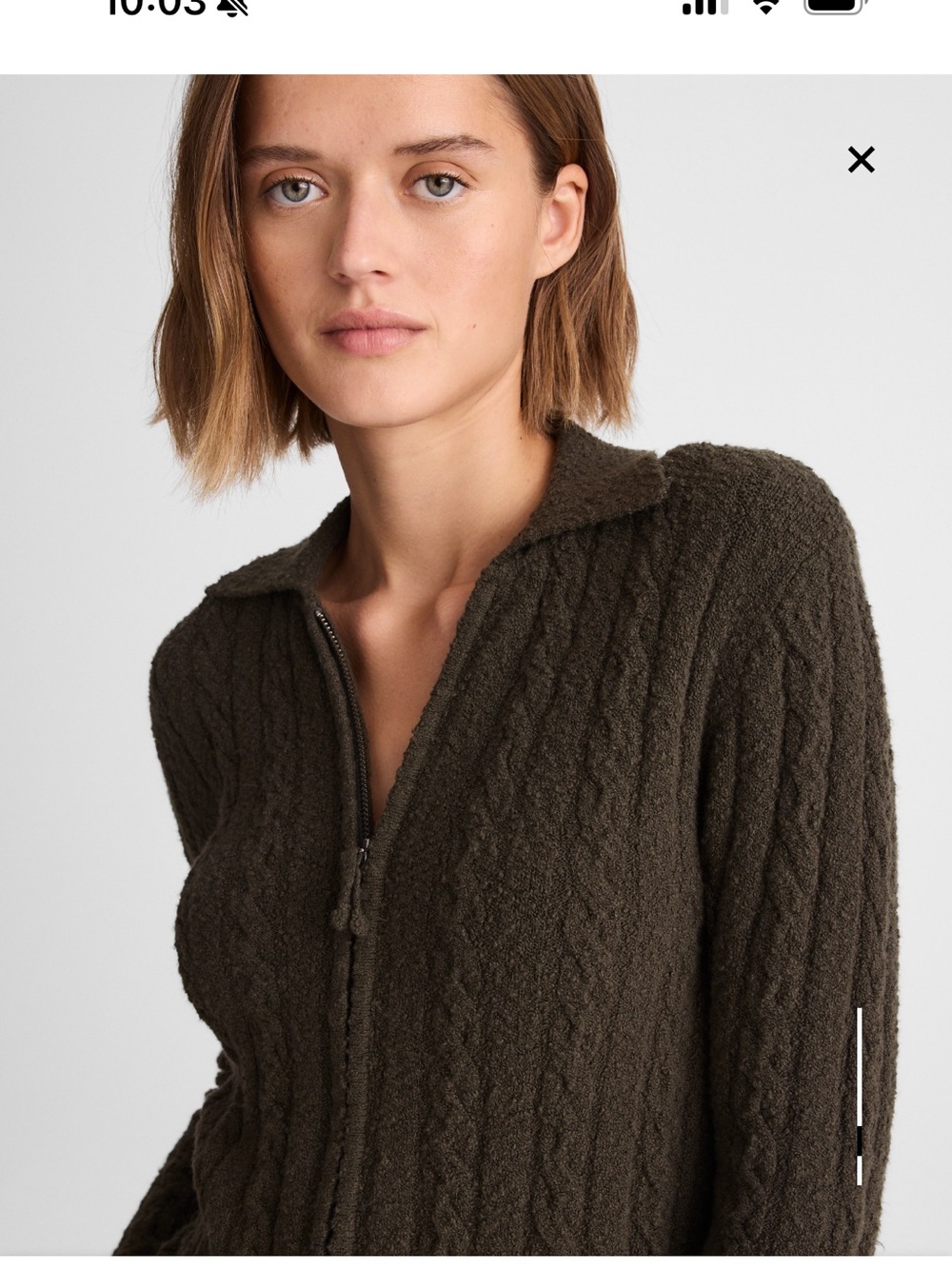 Madewell Olive Cable Zip Collared Cardigan
